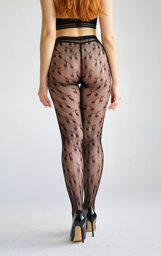Cherry Noir Sheer Lace Lingerie Tights