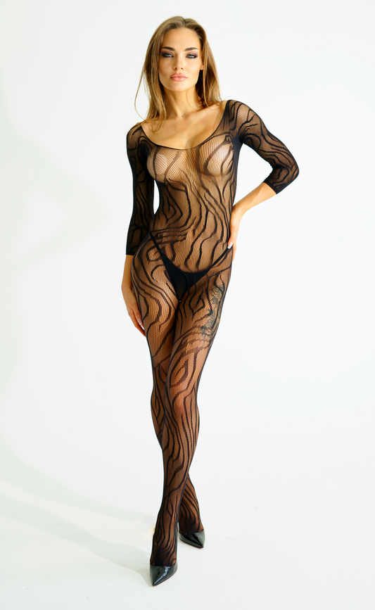 Sheer Lace Tiger Bodystocking Lingerie Set