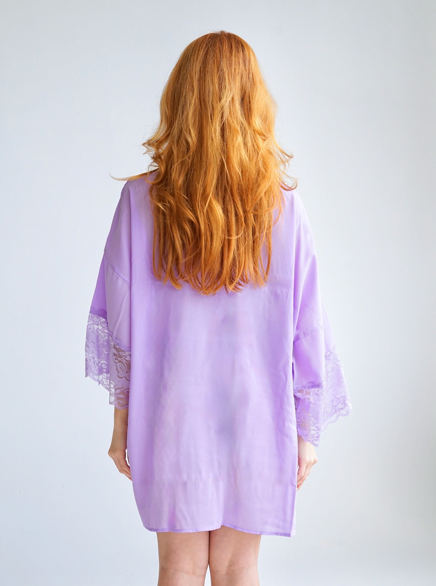 Pastel Lavender Lace Lingerie Slip & Butterfly Kimono Robe